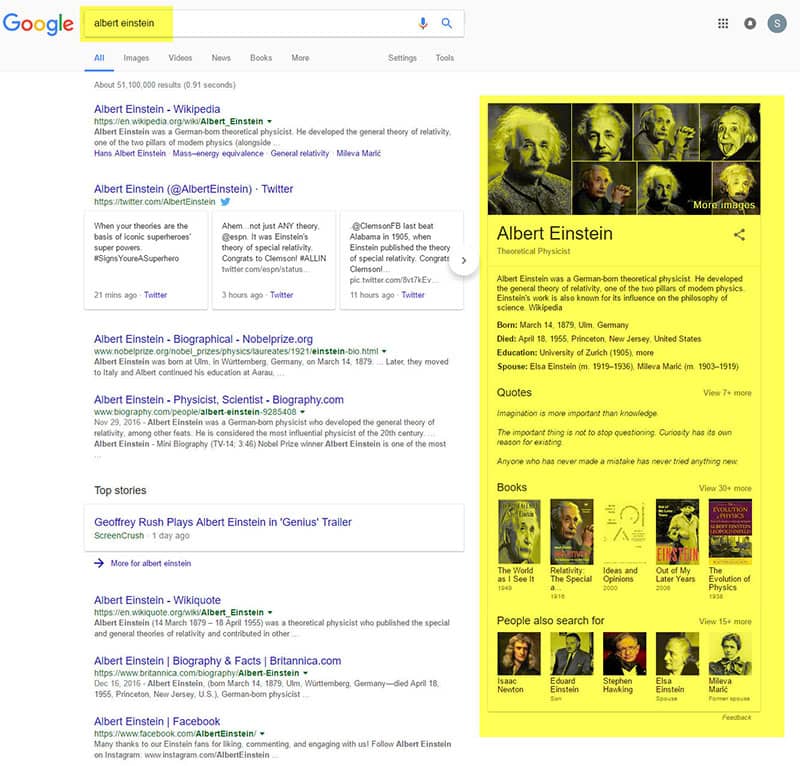 google search query about einstein